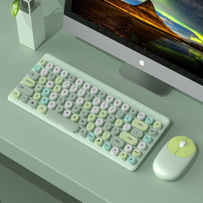 Retro Rundtasten Wireless Tastatur und Maus Set Brehn