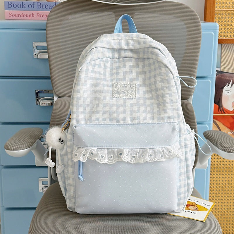 Süßes Gingham-Muster-Schulrucksack