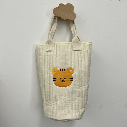 Ge quiltete Baumwoll-Canvas-Tasche mit besticktem Zitronenmuster und kurzen Webbandgriffen