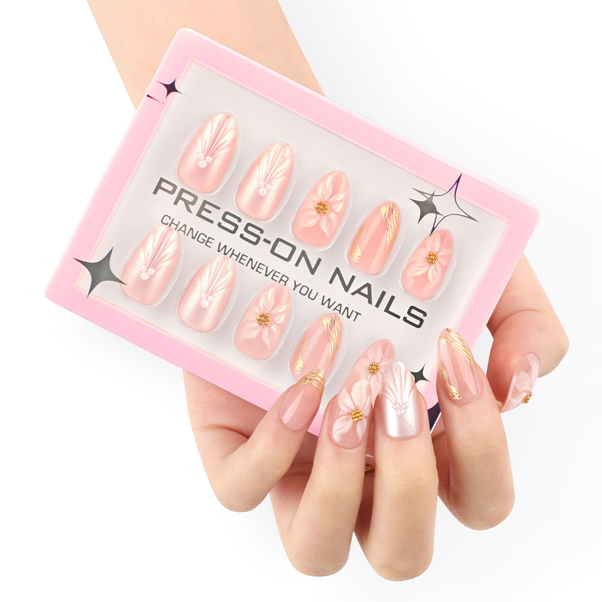 Künstliche Press-On Nägel mit elegantem Blumendesign Brehn
