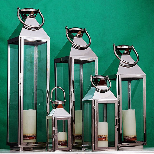 Edelstahl Glas Hurrikan Laterne Set mit schwenkbarem Tür und Tragegriff oben Brehn