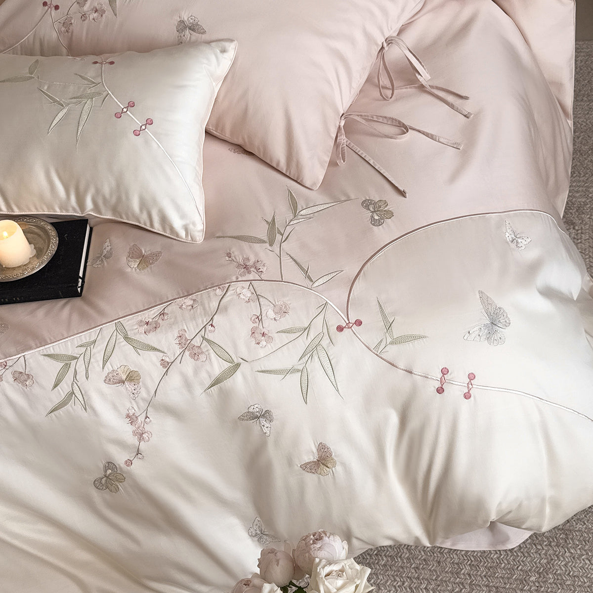 Luxuriöses Satin-Bettwäsche-Set mit floraler Stickerei Brehn