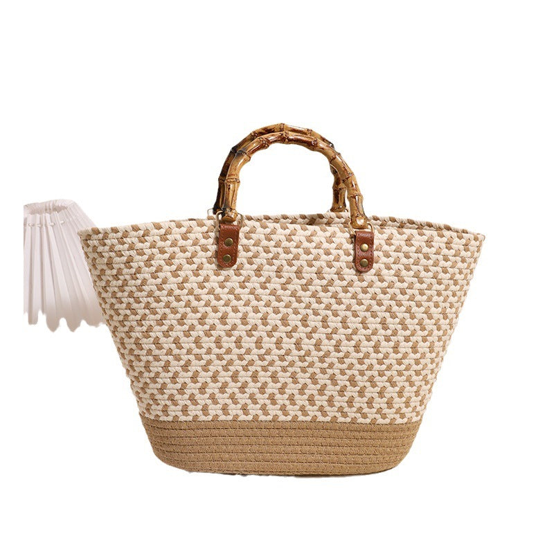 Eleganter Bast Shopper mit Bambusgriffen Brehn