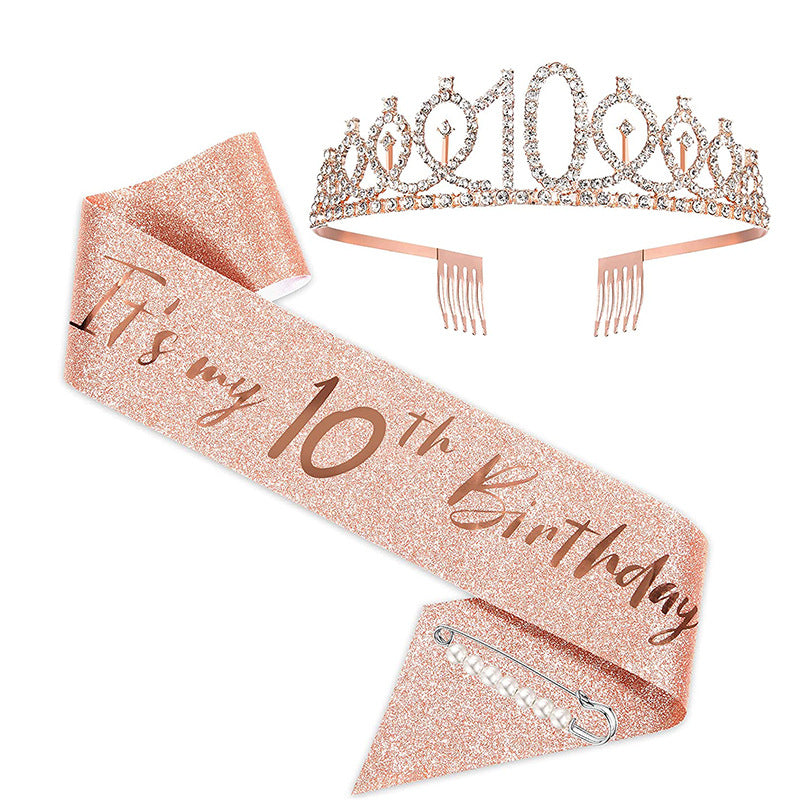 Damen Kristallverzierte Geburtstagskrone mit personalisiertem Sash Brehn