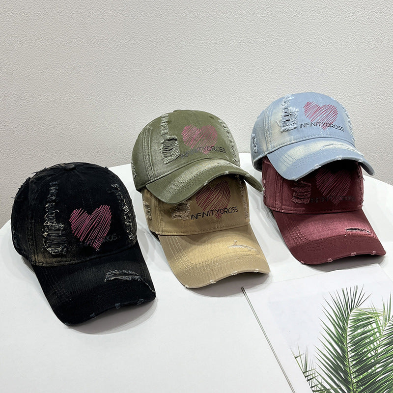 Damen Distressed Herz Bestickte Baseballmütze Brehn