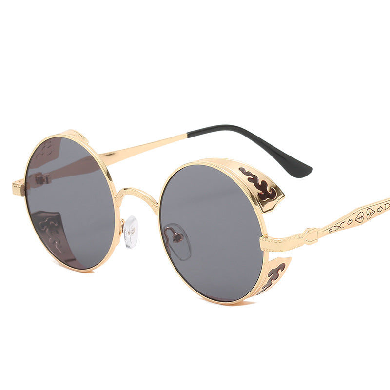 Damen runde Sonnenbrille mit luxuriösem Goldrahmen und dekorativen Elementen Brehn