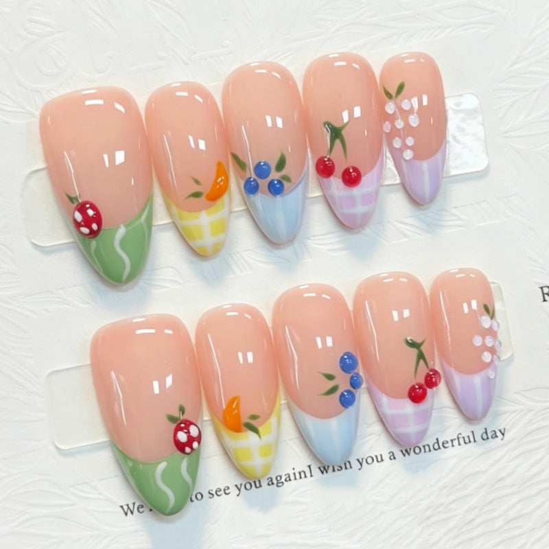 Frucht-inspiriertes künstlerisches Press-On-Nagelset Brehn