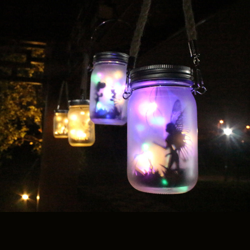 Hängende Frosted Mason Jar Solar LED Feen Silhouette Laterne Mit Seilgriff Und Dynamischem LED-Lichtstring Brehn