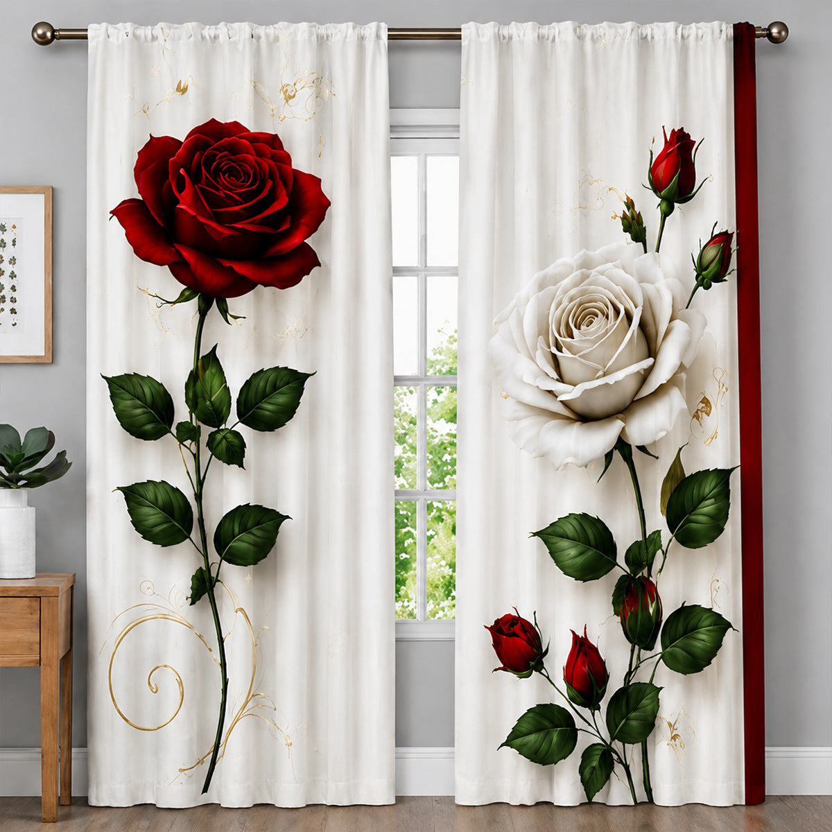 Blumengemusterte Gardinen