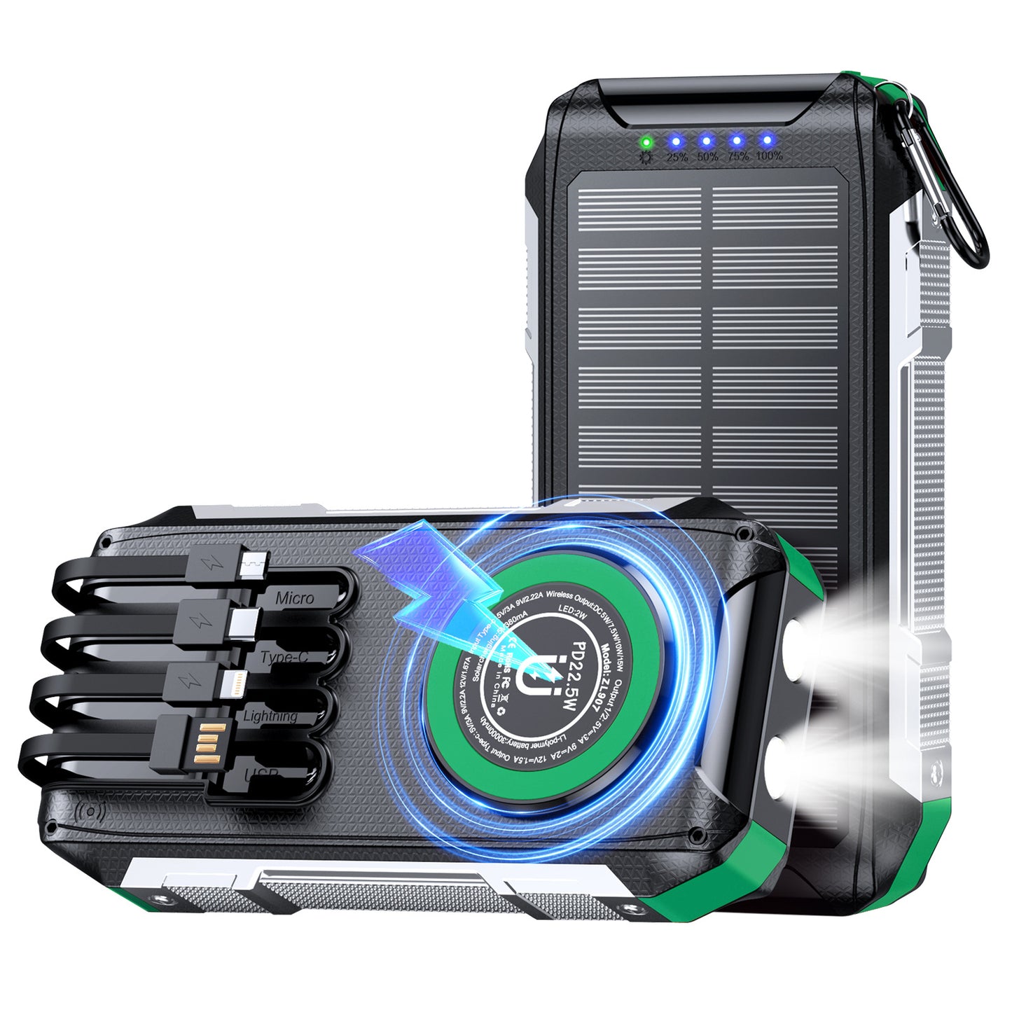 Multifunktionale Solar-Powerbank mit Led-Licht und Schnellladefunktion Brehn