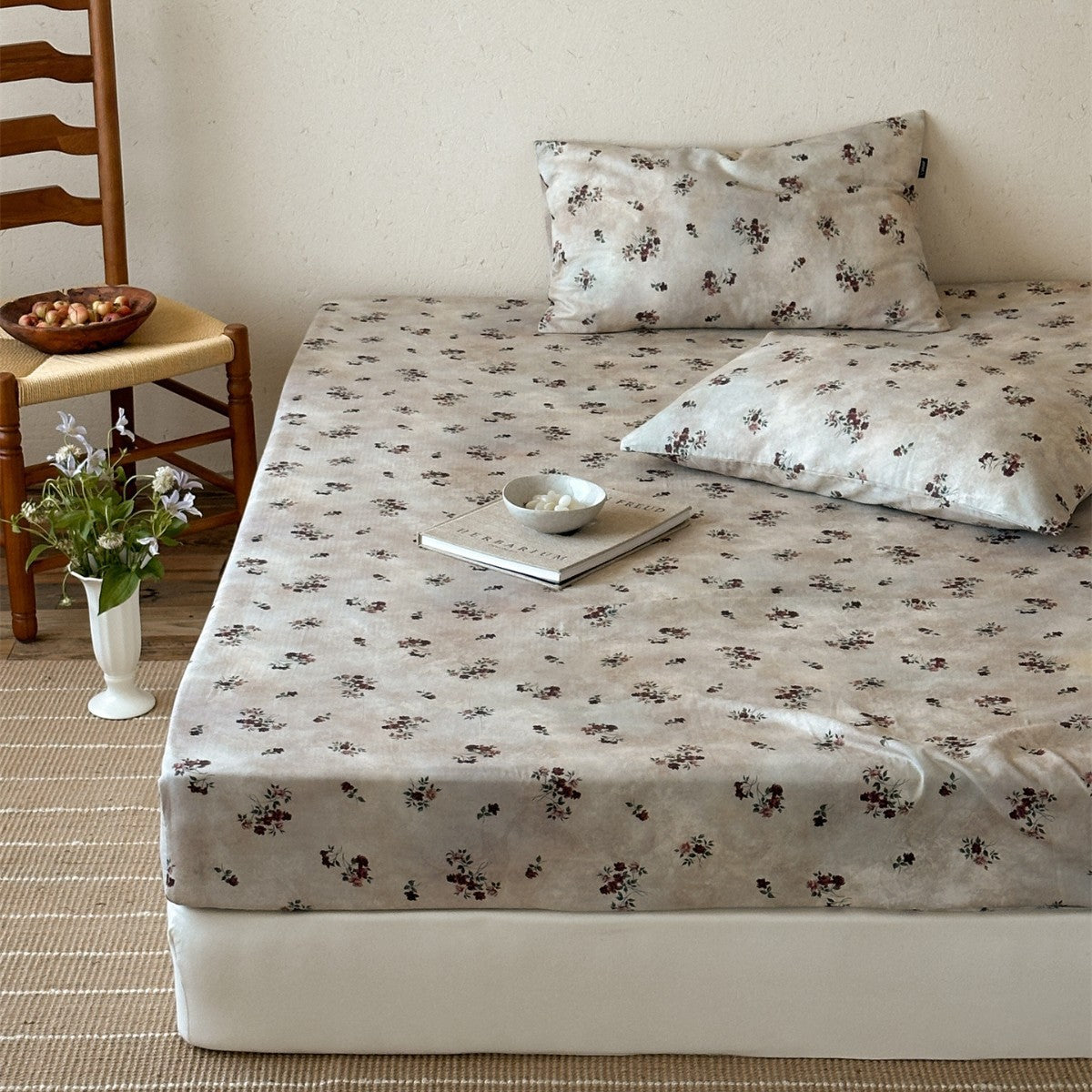 Bedrucktes Baumwoll-Percale Spannbettlaken und Kissenbezug Set