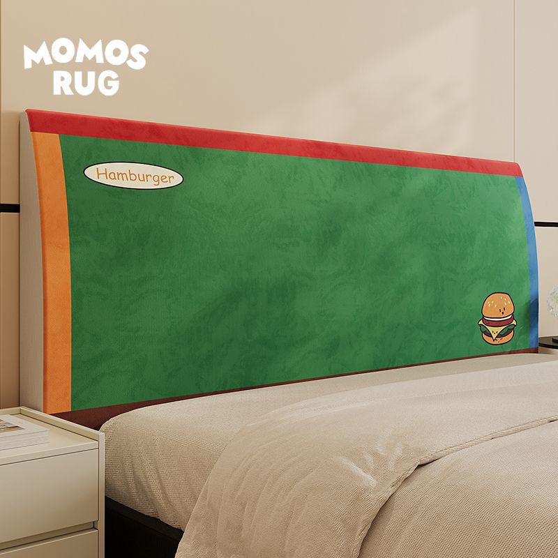 Decorative Padded Headboard Cover with Cartoon Hamburger Print and Soft Microfiber Slip-On Sleeve