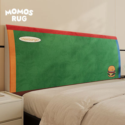 Decorative Padded Headboard Cover with Cartoon Hamburger Print and Soft Microfiber Slip-On Sleeve