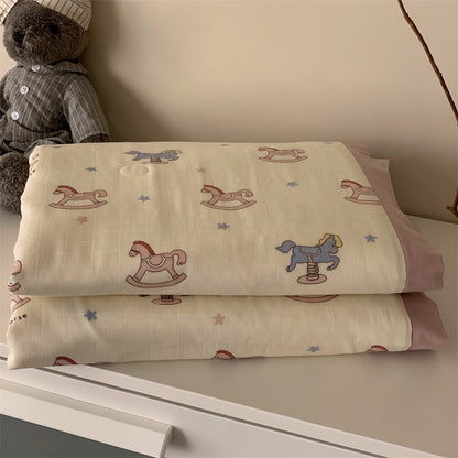 Weiche Mull-Babydecke mit Teddy-Design und doppellagiger Gaze