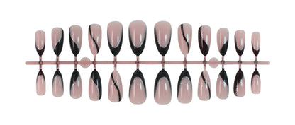 Kunstnagelset mit elegantem Schwarzweiß-Design und Glitzerakzenten Brehn