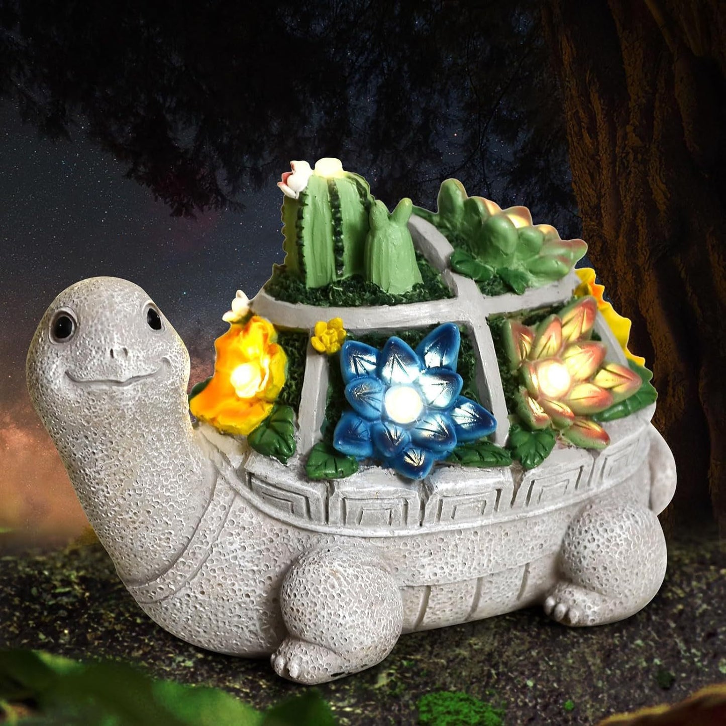 Solarbetriebene Sukkulent-Schildkröte Gartenpflanzer Nachtlicht Ornament Brehn