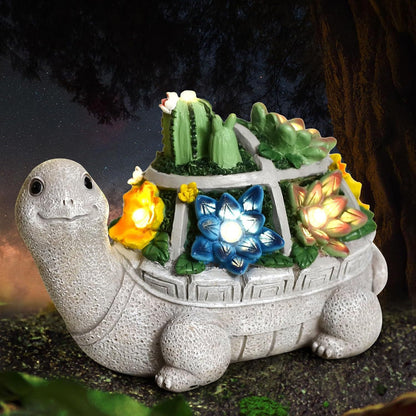 Solarbetriebene Sukkulent-Schildkröte Gartenpflanzer Nachtlicht Ornament Brehn