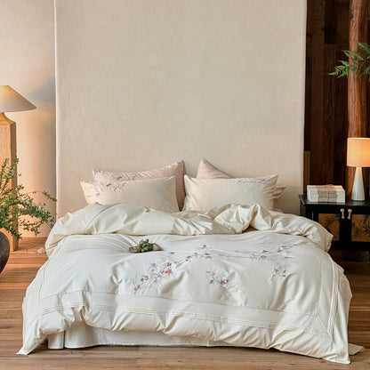 Bestickte Botanische Baumwolle Sateen Bettbezug Set