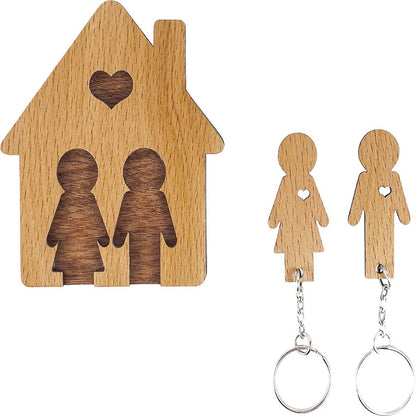 Holz Familien Schlüsselanhänger Halter