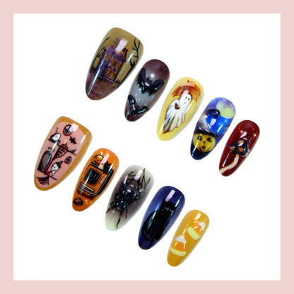 Halloween Kunstnagelset mit kreativen Geister-, Kürbis- und Tierdesigns Brehn