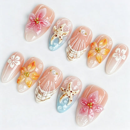 Künstlerisches floral-verziertes Press-On Nagelset Brehn