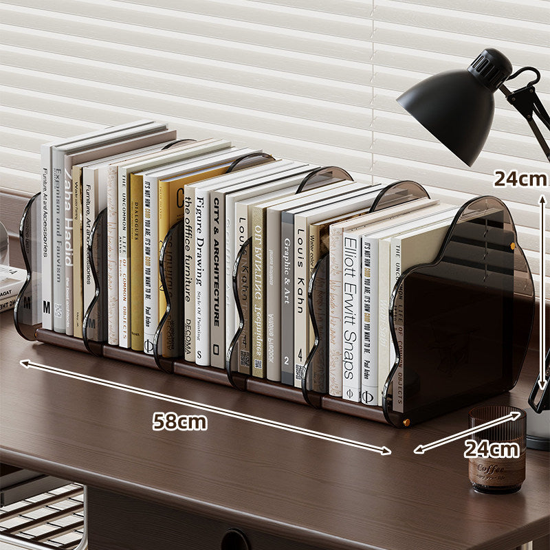 Desktop Clear Acrylic Multi-Section Bookstand with Bamboo Base