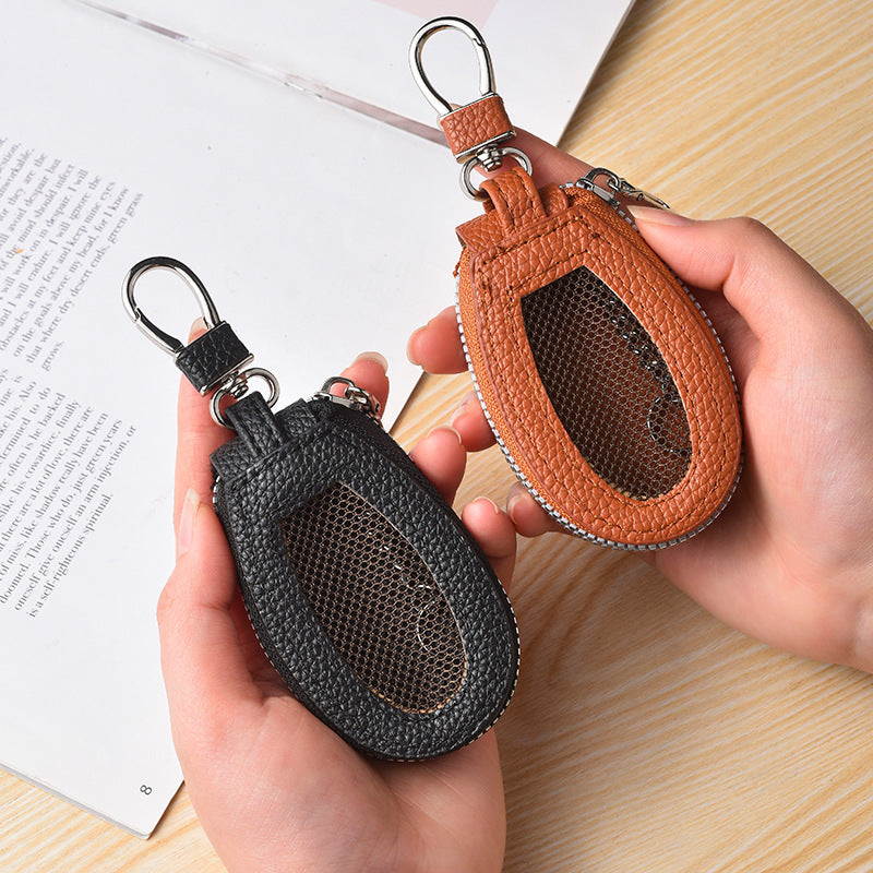 Texturiertes Leder-Münzfach mit Clip Brehn