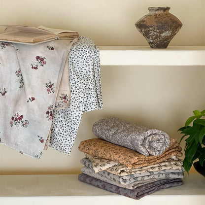 Gegerbete Leinenmischung Floral Bettüberwurf und Kissenbezug Set