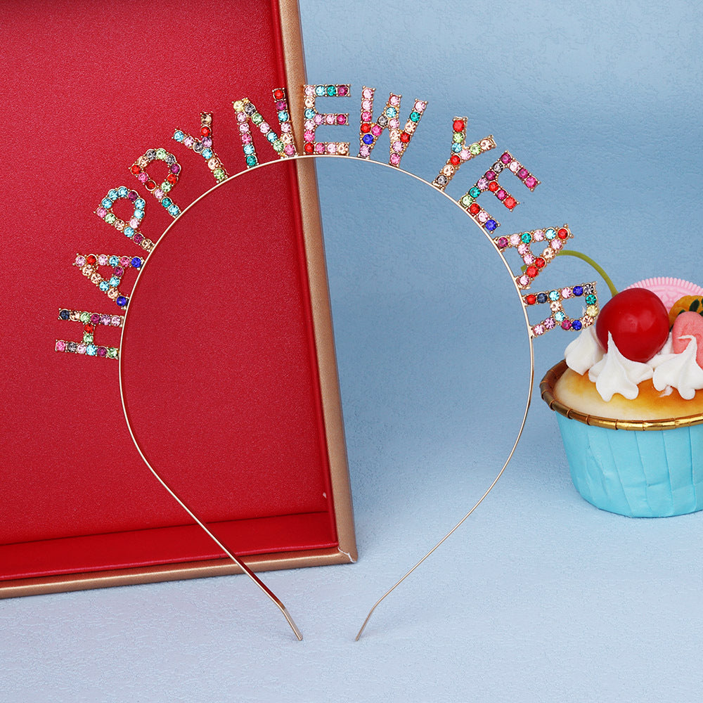 Damen Glitzernder Haarreif mit "Happy New Year"-Aufschrift Brehn