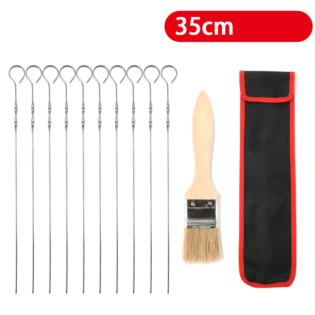 Edelstahl Grillspieß-Set mit Flachen, Verdrehten Spießen, Hitzebeständiger Silikonbürste und Aufbewahrungstasche Brehn