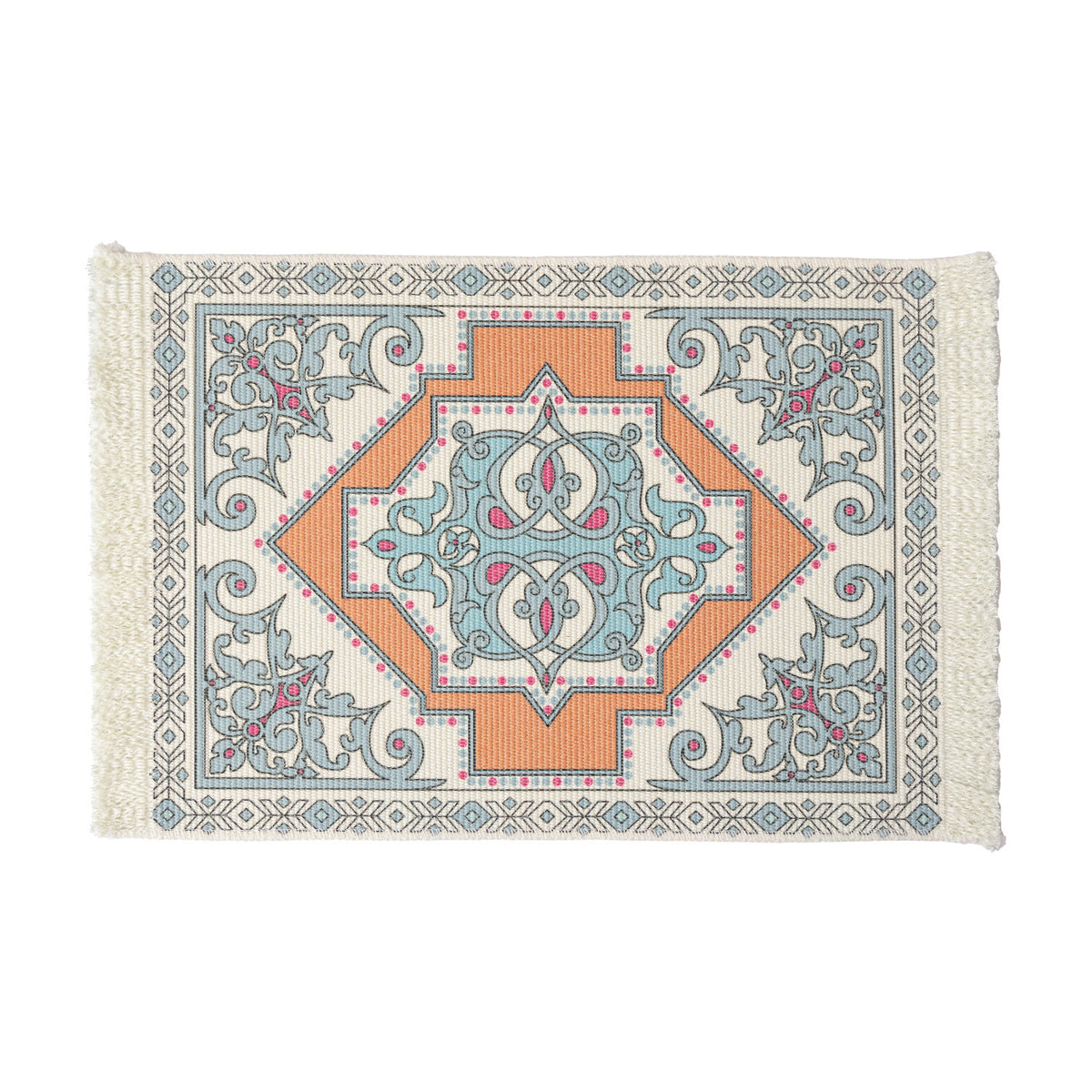 Rechteckiger Kurzflor‑Teppich im orientalischen Medaillon‑Design mit Fransen Brehn