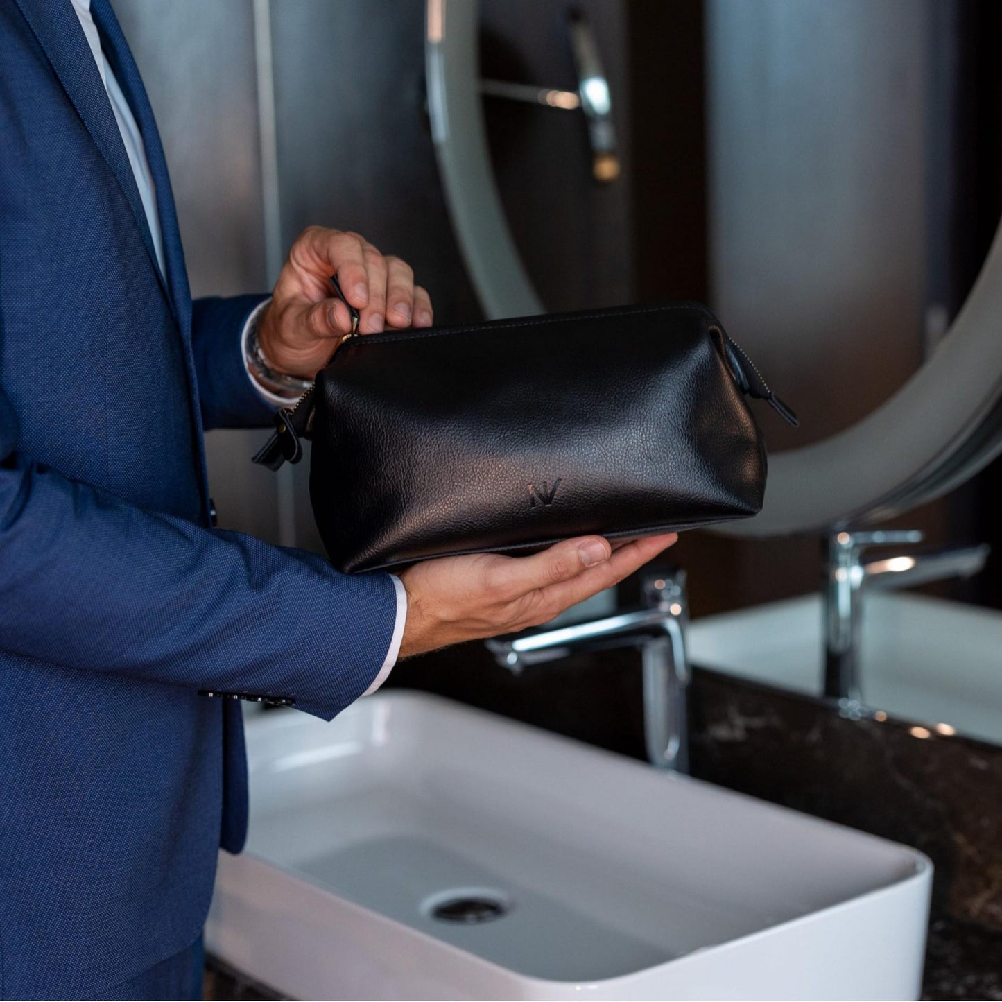 Edle Kosmetische Leder-Tasche Brehn