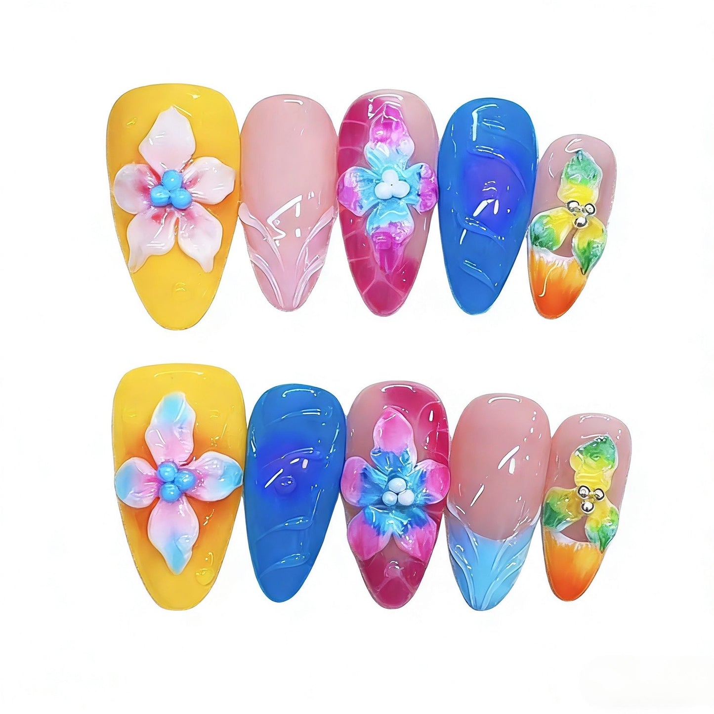 Künstlerisches Floral Press-on Nagelkunst Set Brehn