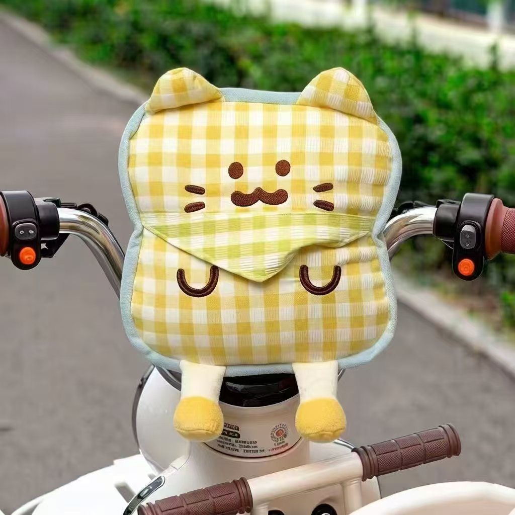 Plüsch-Lenkerwärmer für Roller mit niedlichem Katzen-Motiv und Griffschlitzen