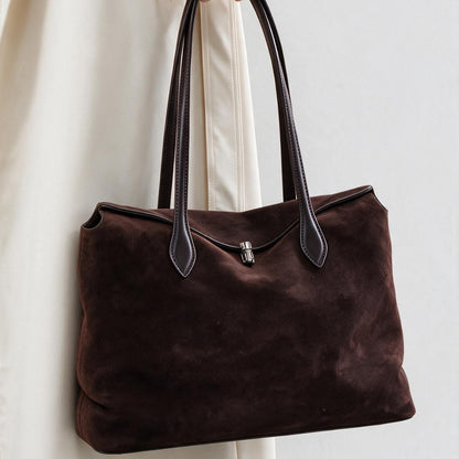 Wildleder Übersized Schlappige Tote-Tasche mit doppelten Ledergriffen