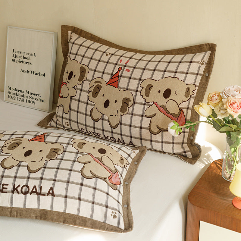 Kinder- und Jugend-Kissenbezug-Set mit niedlichem Haustiermotiv, Herz-Print und Knopfverschluss