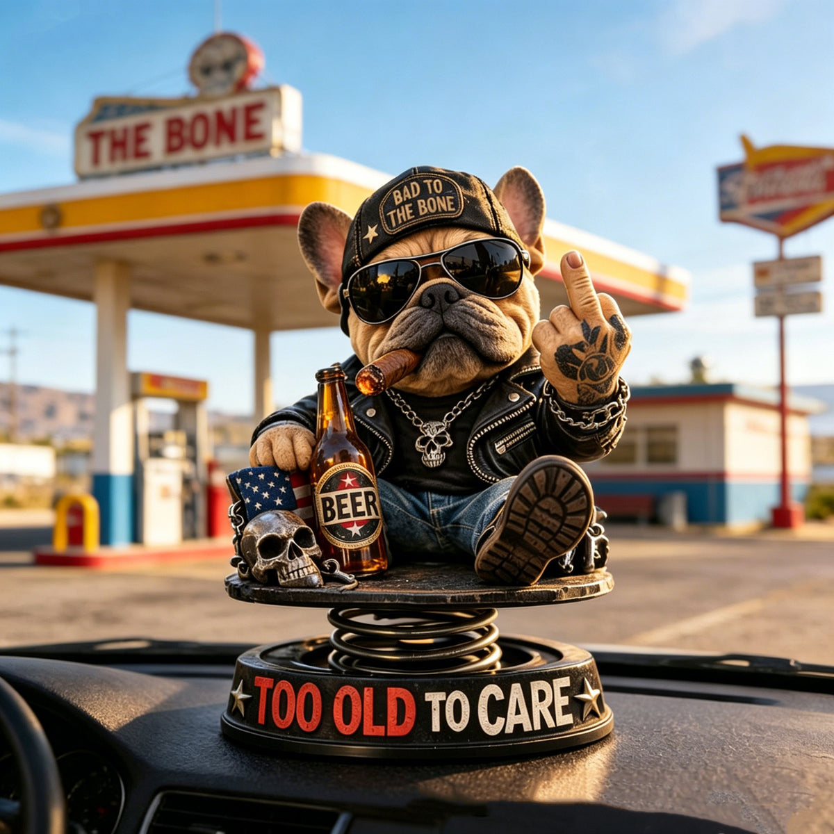 Dekorative Bulldoggenfigur im Rocker-Style Brehn