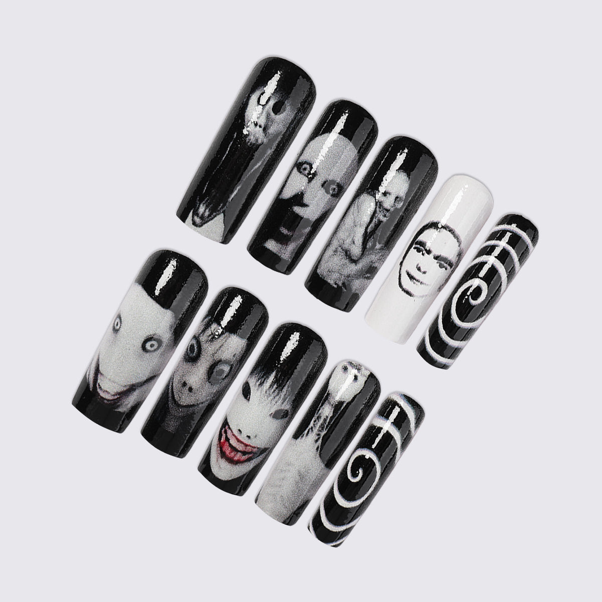Kreatives Kunstnagelset mit gruseligen Designmotiven Brehn