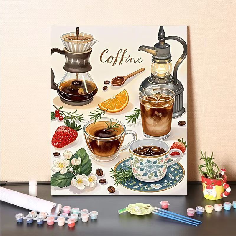 Kaffee-Themen Malen nach Zahlen Leinwand Kunstset Brehn