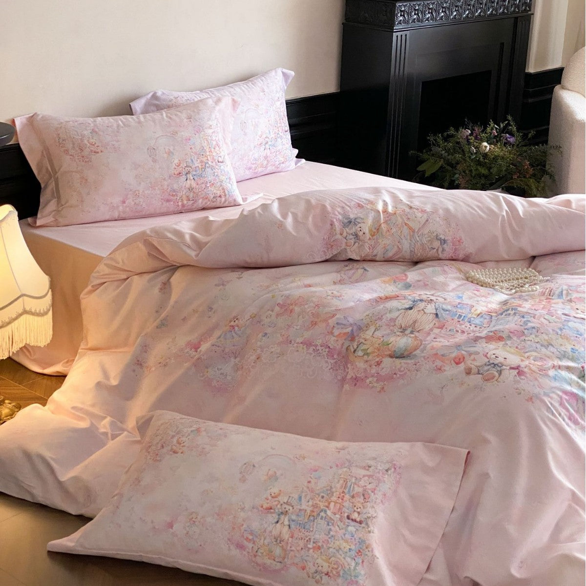 zartes Baumwollsatin-Bettwäscheset mit märchenhaftem Aquarellmotiv