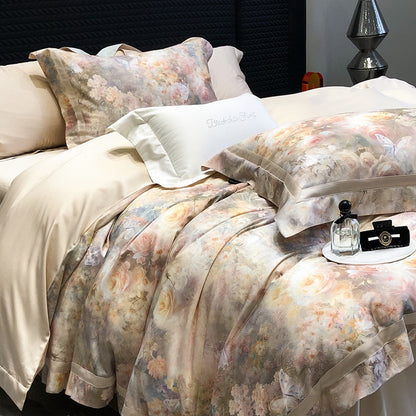 Bettwäsche-Set aus Baumwollsatin mit künstlerischem Aquarellmuster und dezenter Kedernaht