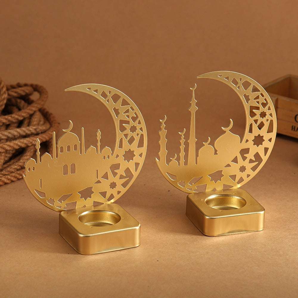 Crescent Silhouette Moschee Teelichtlaterne mit filigranem Metallfuß Brehn