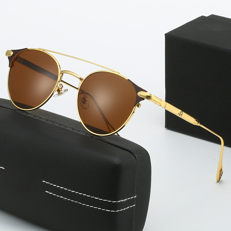 Damen runde Vintage-Sonnenbrille mit hochwertigem Metallrahmen und robustem Design Brehn