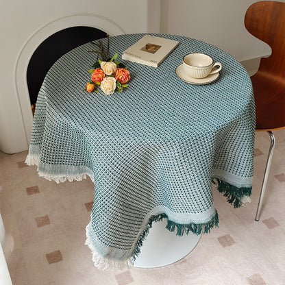 Runde texturierte Waffelgewebe-Fransen-Tischdecke mit Quastenrand
