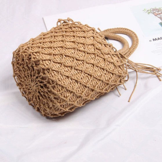 Damen Handgefertigte Basttasche mit modernen Fransen Brehn
