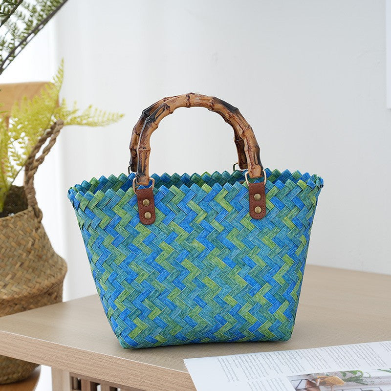 Handtasche Aus Geflochtenem Material mit Bambusgriffen Brehn