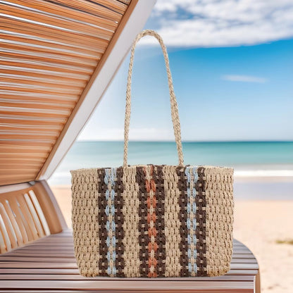 Handtasche Aus Geflochtenem Naturmaterial mit Farbigen Akzenten Brehn