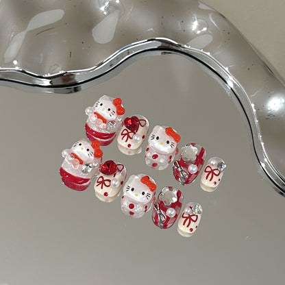 Verspieltes Hello Kitty-Themen Press-On Nagelkunst Set