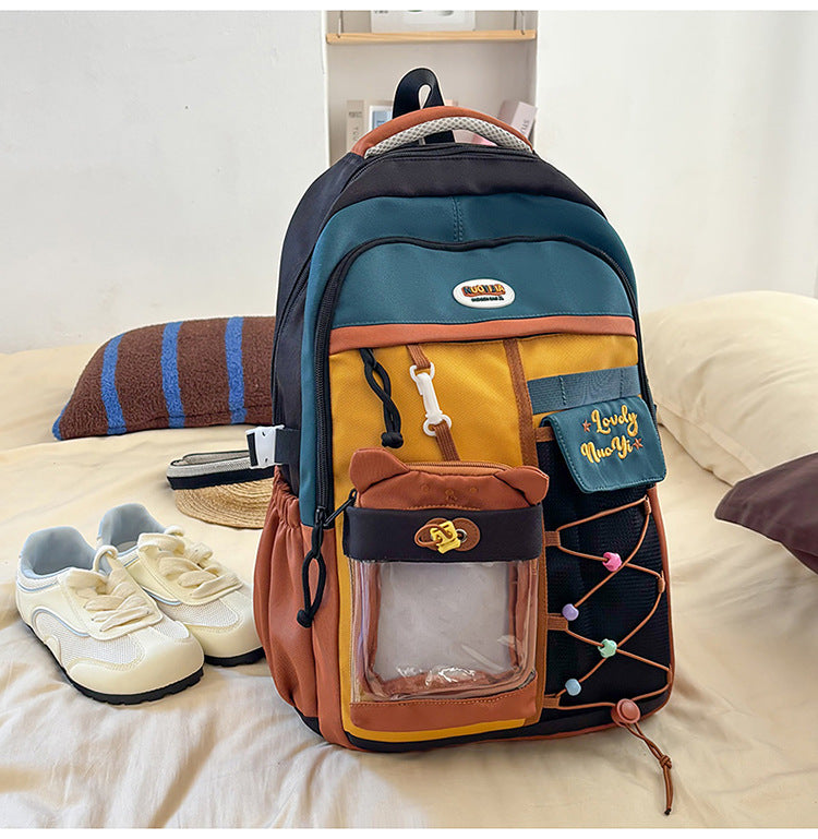 Farbblockierte Mehrfach-Taschen Schulrucksack