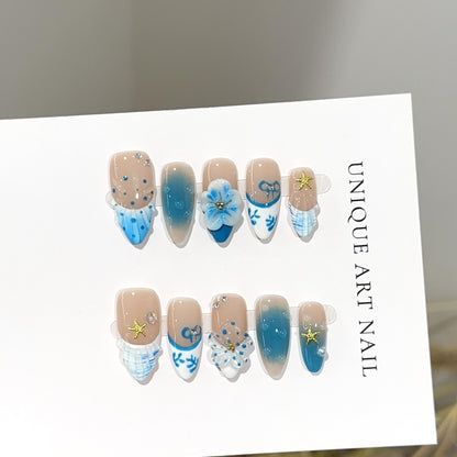 Künstlerisches vom Ozean inspiriertes Press-On-Nagelset
